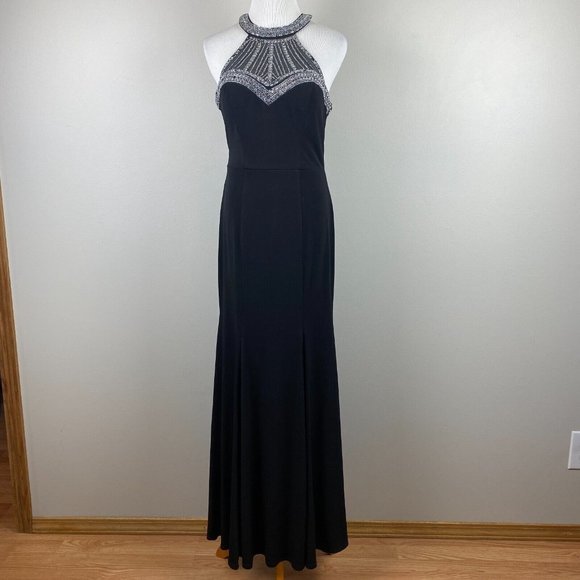 Say Yes To The Prom Dress Gown 5 Black Halter Rhinestone Embellished Gown Long - Picture 3 of 12